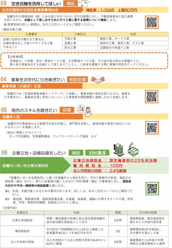 塩竈市の中小企業支援施策リーフレット（2ページ目）